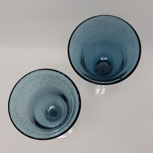Artland Iris Seeded Cobalt Blue Hand Blown Bubbles Glasses Water Wine Goblets - Picture 7 of 8